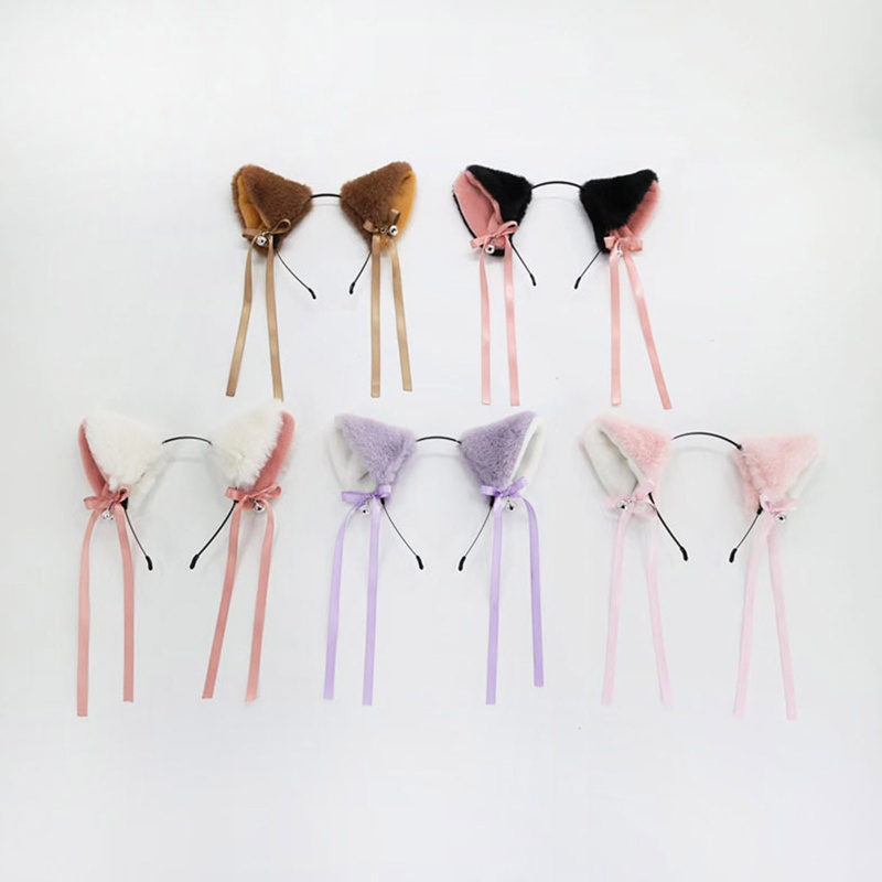 Băng Đô Cài Tóc Hình Tai Mèo Phối Nơ Phong Cách Lolita Dễ Thương