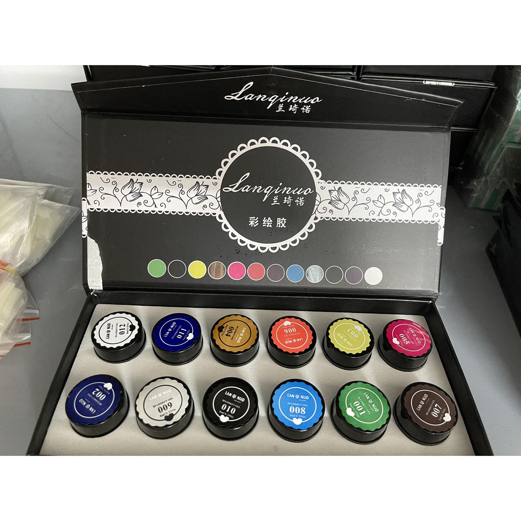 Set gel vẽ 12 màu Lanqinuo, design vẽ hoạt hình, hoa - Sushi nail mi