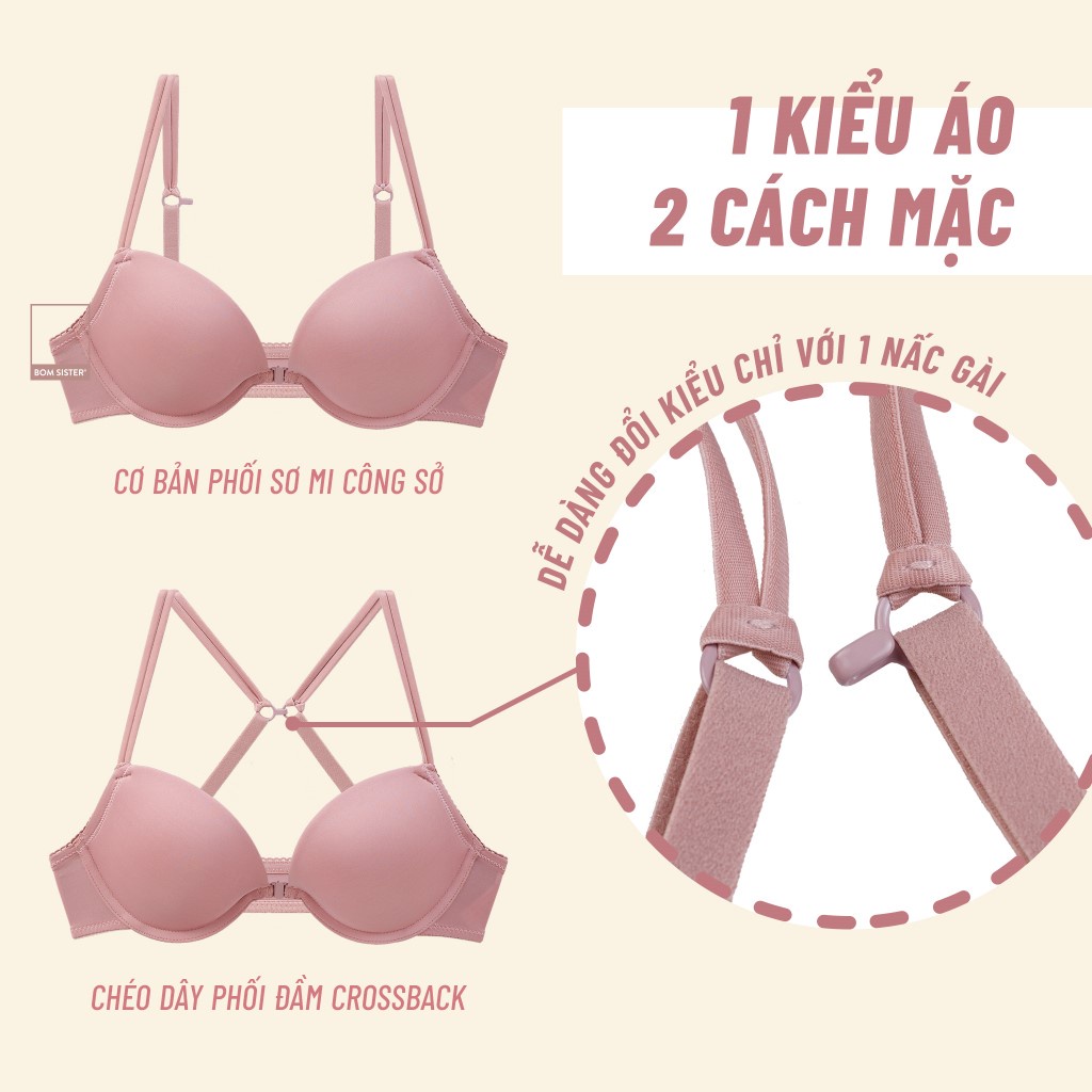 Áo lót cài trước thun mút vừa có gọng màu trơn dây đôi nâng ngực tự nhiên BOM SISTER  MU3004