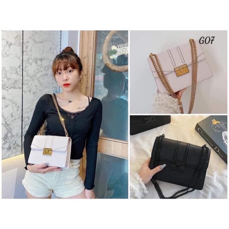 Túi đen trắng dây xích siêu xinh