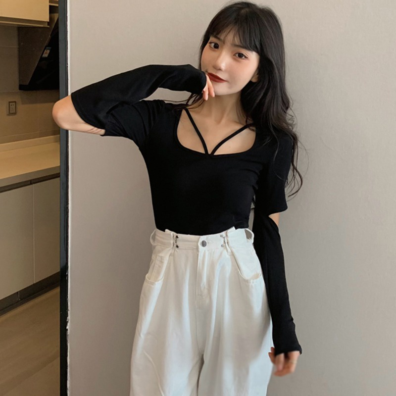 Áo Lửng Tay Dài Cổ Tròn Thời Trang Quyến Rũ Cho Nữ