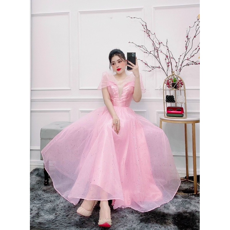 ĐẦM CÔNG CHÚA KIM TUYẾN XOÈ PHỒNG CỔ CAO NỮ HOÀNG ( ảnh thật nhed khách )