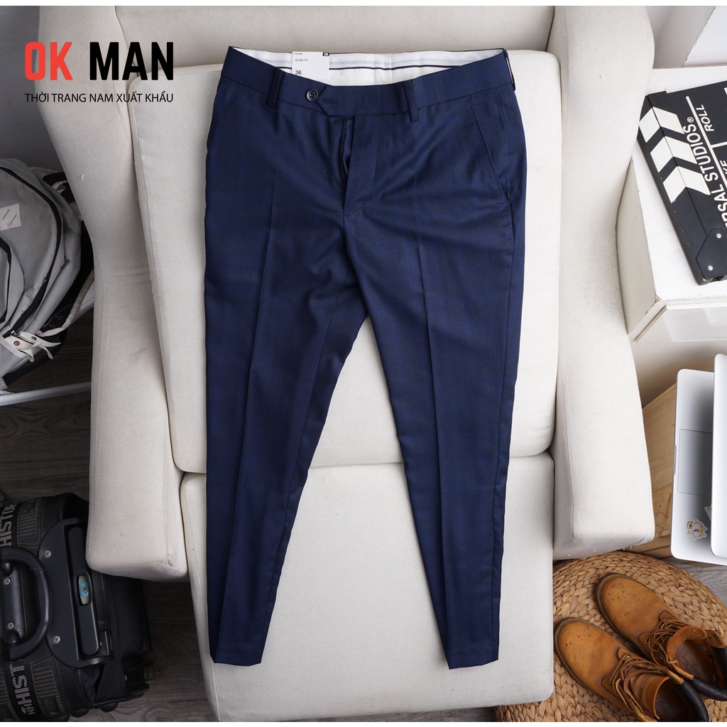 Quần âu nam, kẻ chìm, form slimfit, 5 màu , co giãn tốt, OkMan