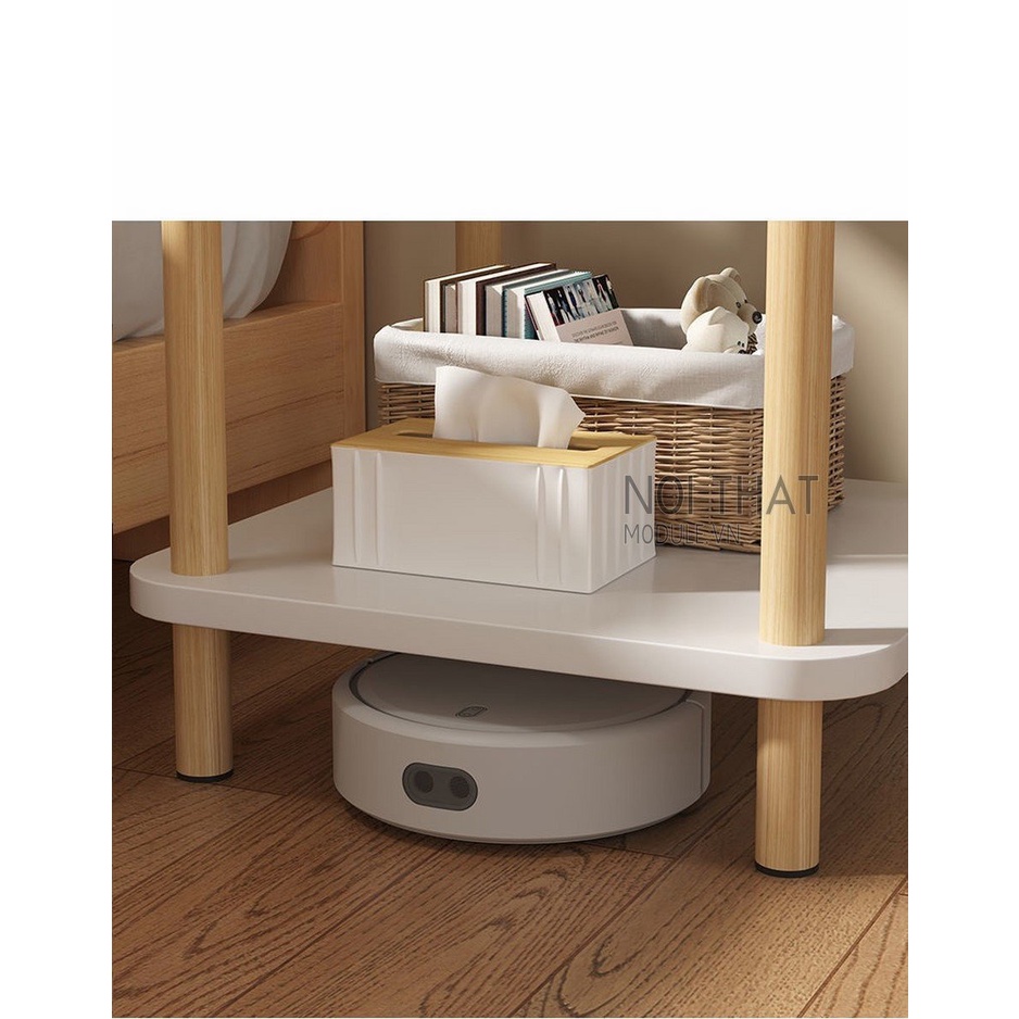 Tab đầu giường - Bàn trà vuông - Kệ decor 2 tầng chân gỗ tự nhiên phong cách hiện đại