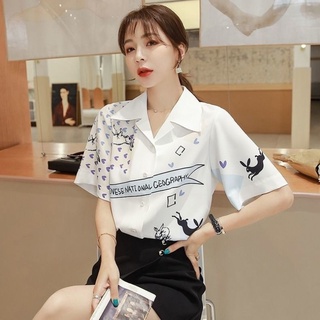 Áo sơ mi tay ngắn dáng rộng in họa tiết phong cách Hàn Quốc thời trang mùa hè mới cho nữ