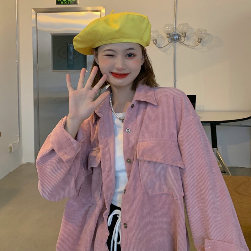 Áo khoác blazer SUXI dáng rộng chất liệu nhung kẻ phong cách retro thời trang cho nữ