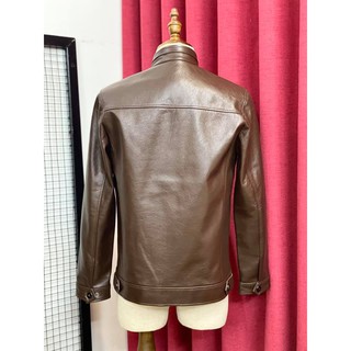 ÁO DA BÒ NÂU CỔ TRỤ( DA BÒ THẬT 100%)