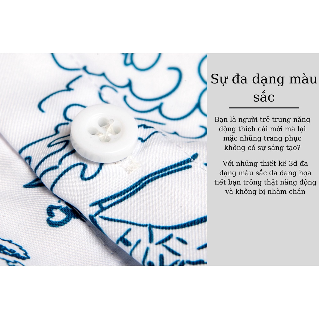 Áo sơ mi nam nữ vài lụa mềm hoa văn xanh da trời mang đi biển áo nhóm mềm mát thấm co giãn
