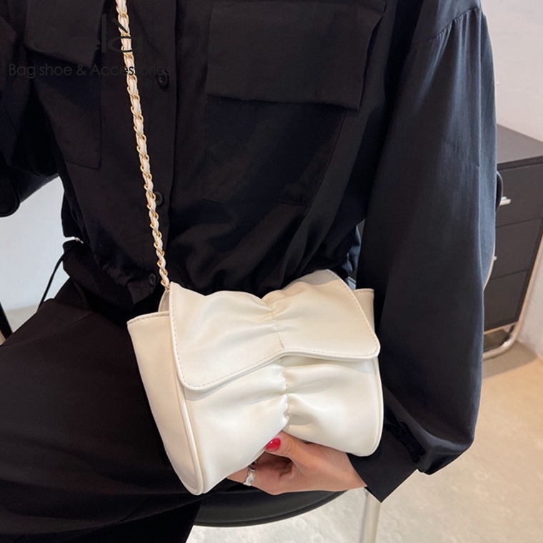 Dela Túi Đeo Chéo mini Họa Tiết Bướm Xếp Ly Phối Dây Xích Chất Lượng Cao Thời Trang Mùa Hè Hàn Quốc Cho Nữ