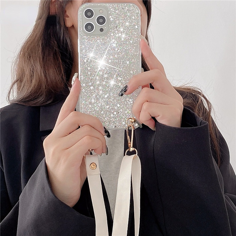 Ốp Điện Thoại TPU Mềm Lấp Lánh Có Dây Đeo Chéo Cho Iphone 14 Plus 14 Pro Max 13 12 Mini 11 Pro Max 13pro Max 12pro