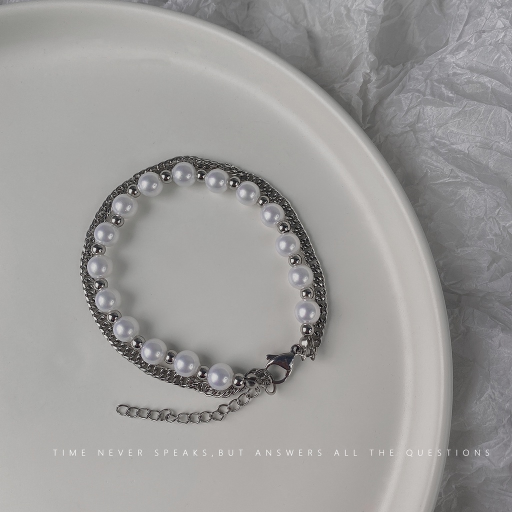 Vòng tay lắc tay dây xích phối hạt trai cao cấp Chain