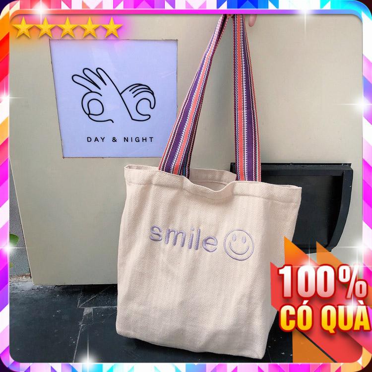 Túi Vải Tote Cỡ Lớn Smile Quai Thổ Cẩm P1582 - LoanTay