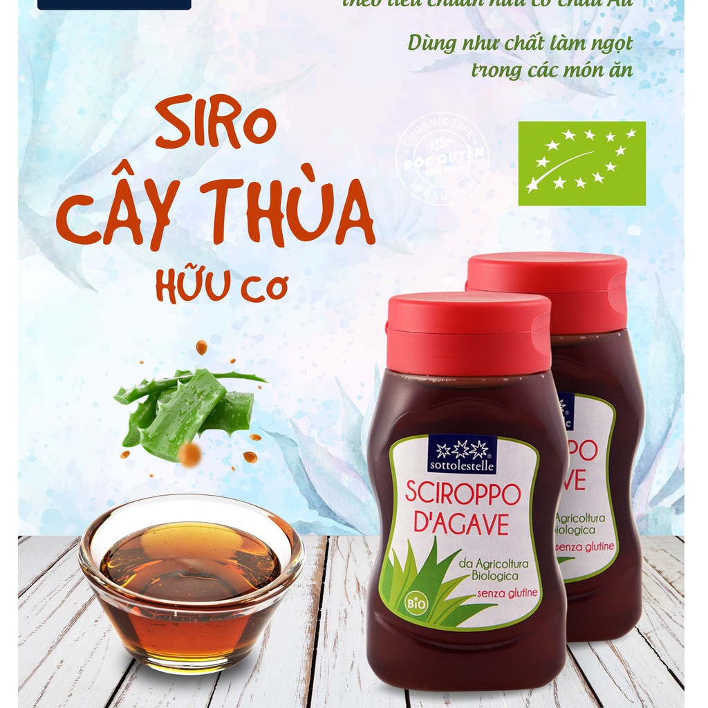 Mật cây thùa Siro Agave hữu cơ Sottolestelle 380g Organic Agave Syrup