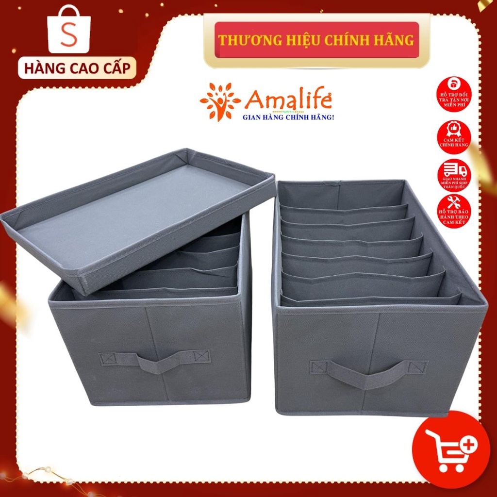 Set Bộ 2 Khay Hộp Vải Đựng Quần Áo HQ2 7 Ngăn Đựng Quần Áo Gọn Gàng Tiện Lợi Bọc Vải Oxford Cao Cấp Chính Hãng Amalife