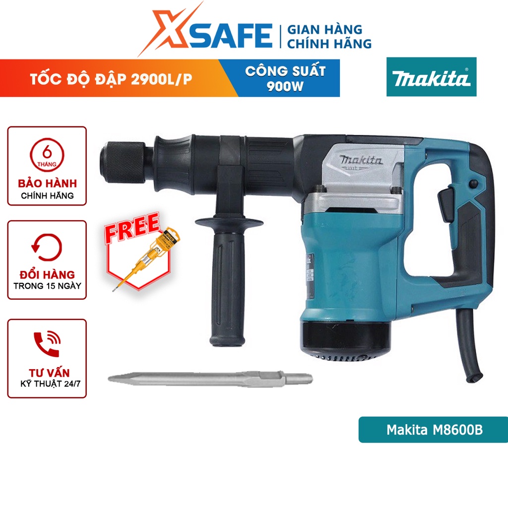 Máy khoan đục bê tông Makita M8600B công suất 900W, tốc độ đập 2900l/p, lực đập 7.2J, dây dẫn dài 2.5m - xsafe