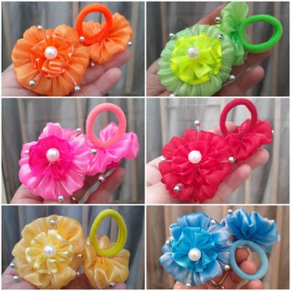 Set 2 cột tóc vải đính hoa mẫu 03
