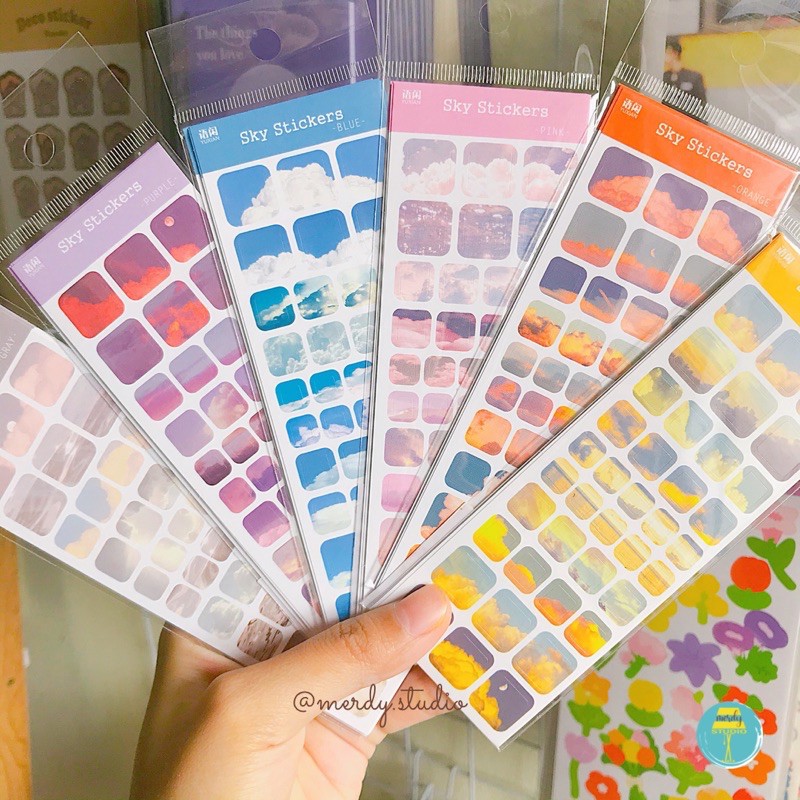 Set 6 tấm sticker 228 miếng dán hình mây trời lãng đãng