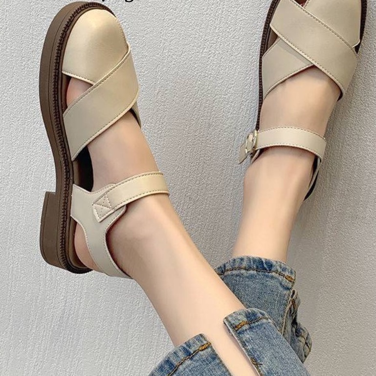 ZinZin99- Dép sandal rọ nữ 2 nan chéo bản to  chất da mềm đế 3cm- giày quai hậu 2 bản mẫu mới đế đúc