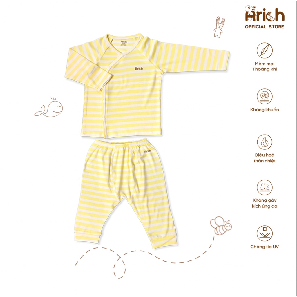 Bộ quần áo cài lệch Arich vải sợi tre màu trơn (size 0-3 tháng đến 12-18 tháng)