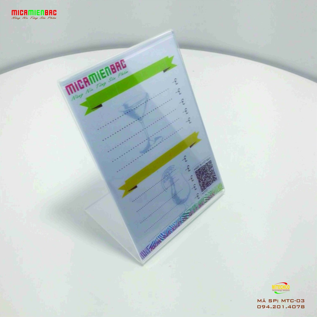 Menu Mica Chữ L Chochen Đài Loan Cao Cấp 8x16cm và A6 10,5x15cm và giá rẻ