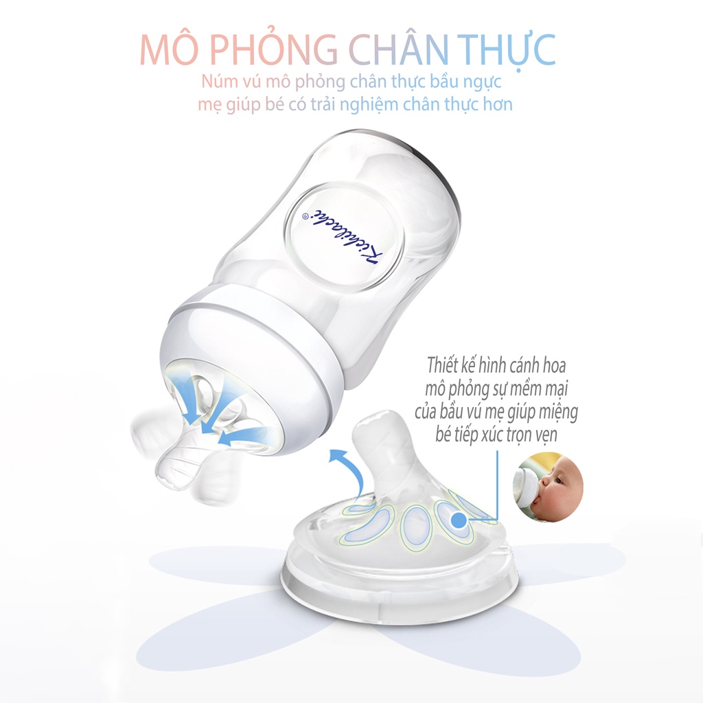 Núm Ti Kichilachi Natural, Núm Vú Silicone Cổ Rộng Cho Bé Sơ Sinh Mềm Mại