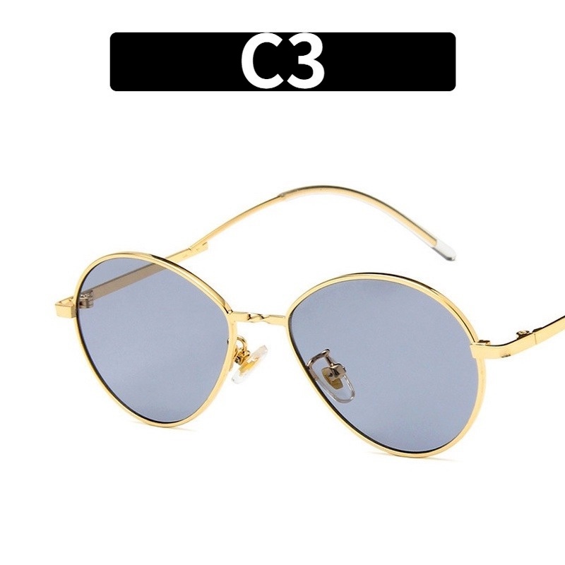 (KIQI-FASHION) COD Kính Mát Gọng Oval Kim Loại Chống Tia Uv400 Thiết Kế Mới Thời Trang Dành Cho Nữ