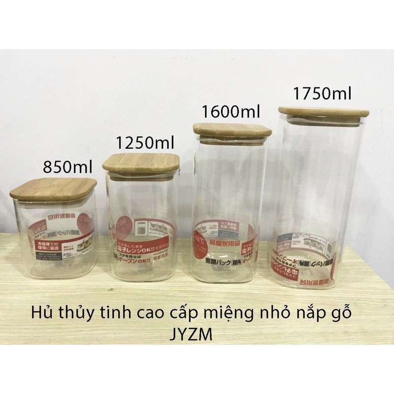 Lọ thuỷ tinh, Hũ thuỷ tinh Borosilicate nắp gỗ vuông các cỡ