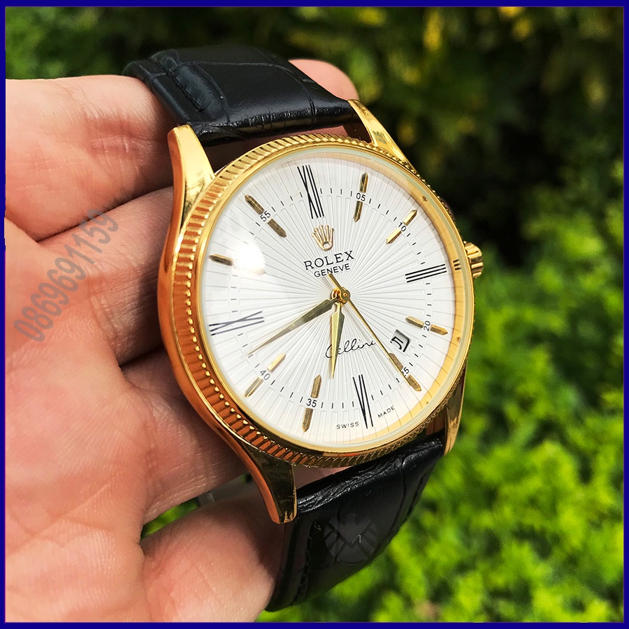Đồng hồ nam Rolex dây da mặt kính Sapphire Thiết kế sang trọng Chống xước  - BH 12T