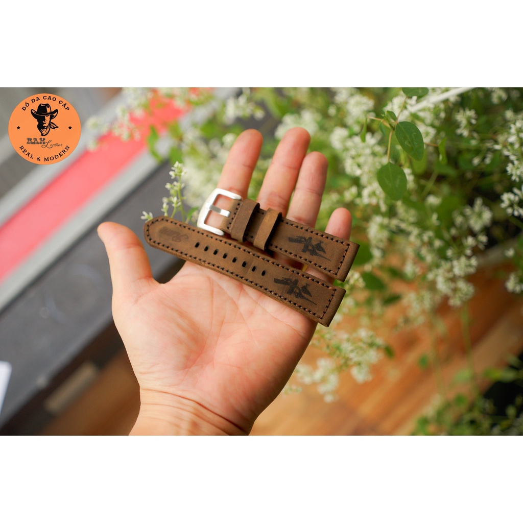 Dây đồng hồ trống đồng chim hạc màu nâu đất - RAM Leather Bền Đẹp