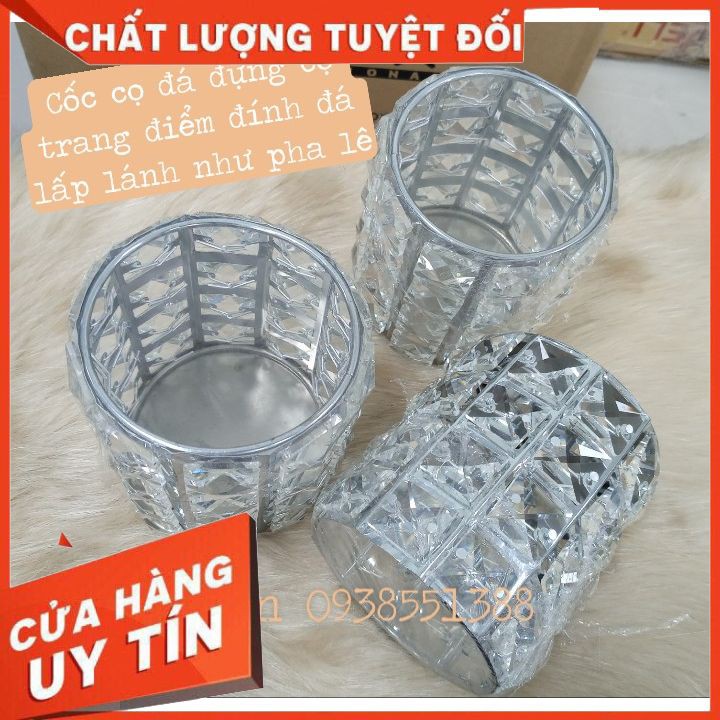 CỐC CỌ ĐÁ FREESHIP  đựng cọ trang điểm hình trụ đính đá lấp lánh như pha lê