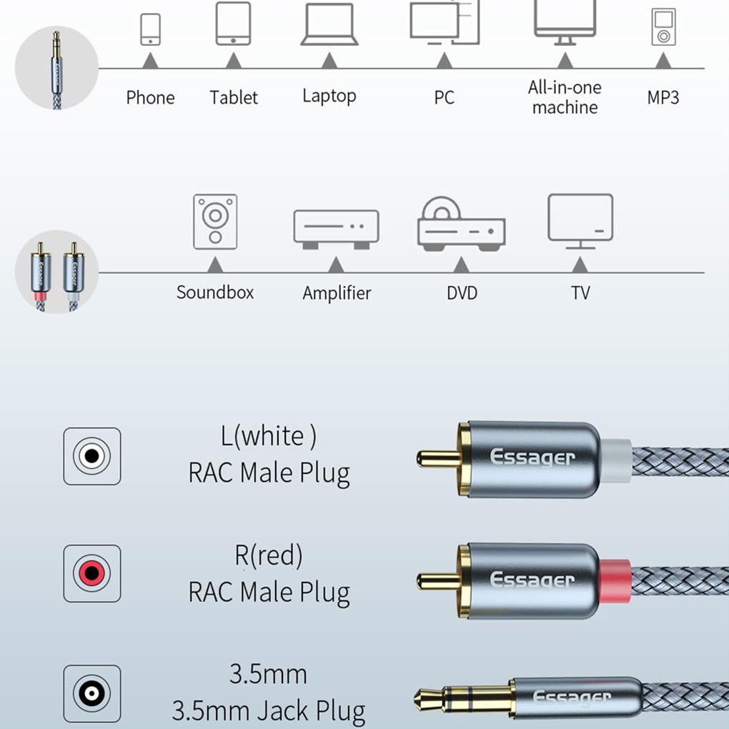 Cáp Âm Thanh ChuẩN 3 5 Và 2 RCA 3 5mm Và 2RCA Chuyên DụNg