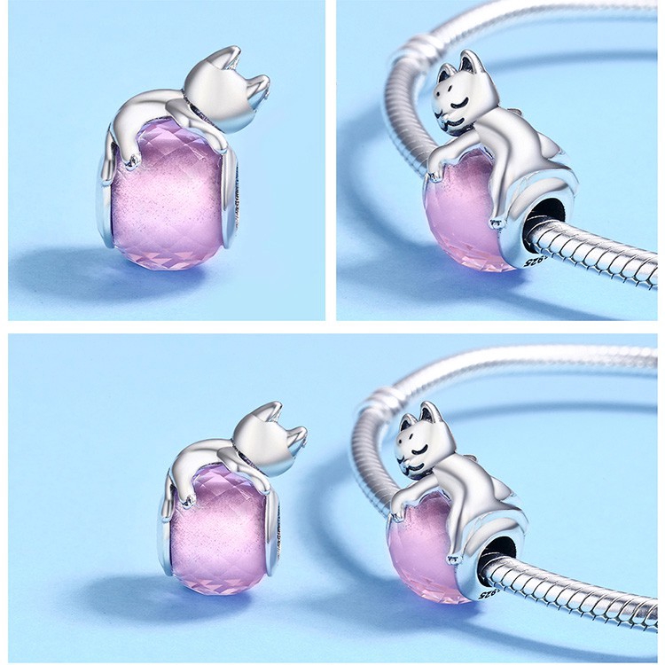 BAMOER Hạt Charm bạc 925 Hình Mèo Dễ Thương