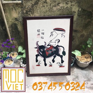 Tranh Đông Hồ Chăn Trâu Thả Diều - 37x52 cm - Tranh Khung