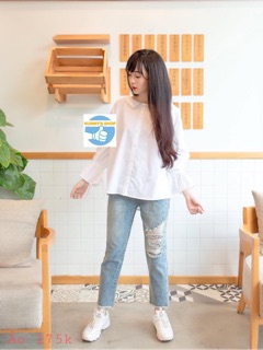Áo sơ mi oversize tay cột nơ