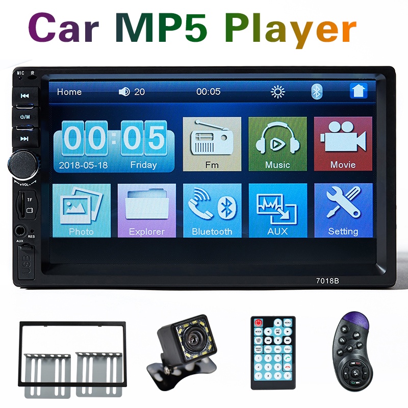 Bộ Dàn Âm Thanh Đa Phương Tiện Màn Hình Cảm Ứng 7018B 2 Din 7 Inch Hỗ Trợ FM/TF/TF