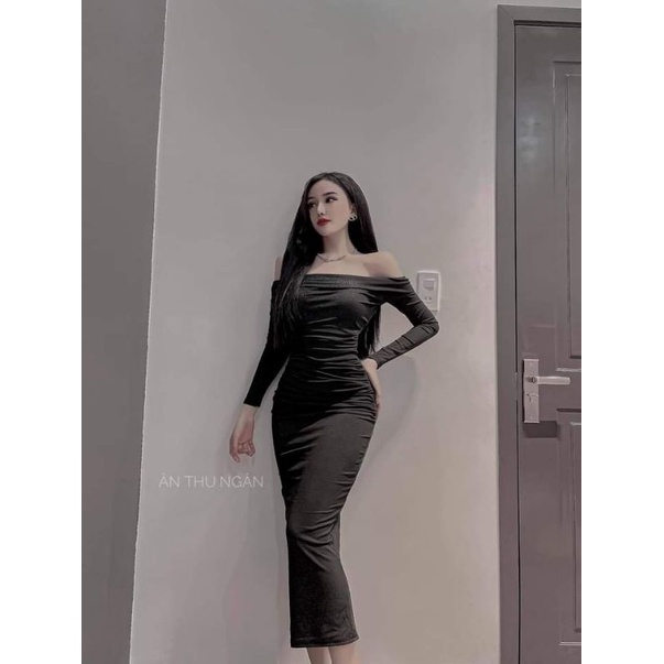 Đầm ôm dài trễ vai tay dài