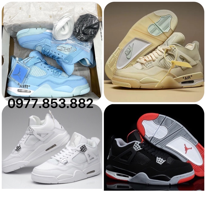Giày air jordan 4 retro off white kem,  Xanh dương, Trắng full , Xanh Ngọc ,Giày sneaker JD4 siêu hot