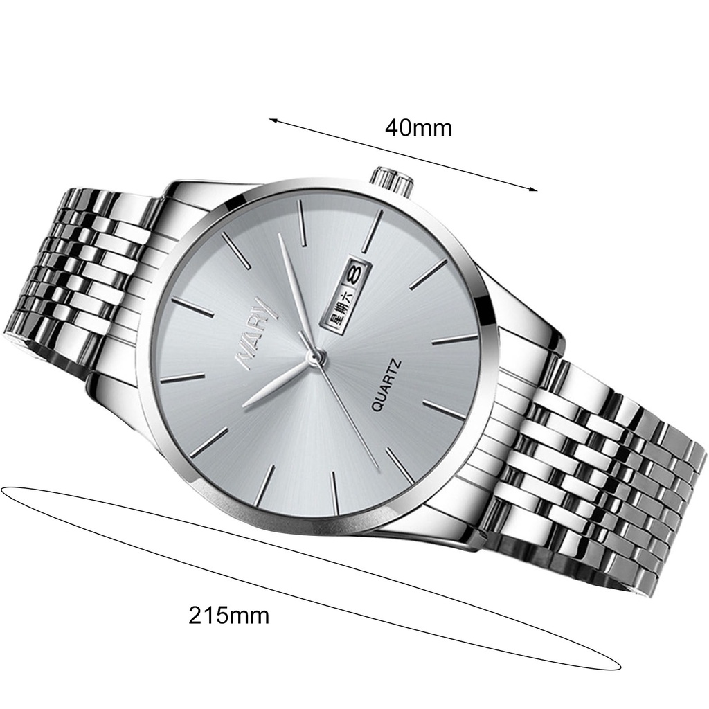 MACmk NARY Date Calendar Scratch-resistant Round Dial Stainless Steel Belt Men Watch Quartz Wristwatch