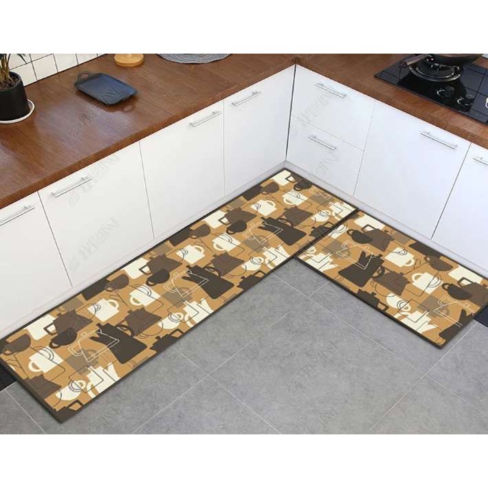 Bộ 2 thảm bếp 3D,chống trơn trượt (40*60 + 40*120 cm)-lá xanh