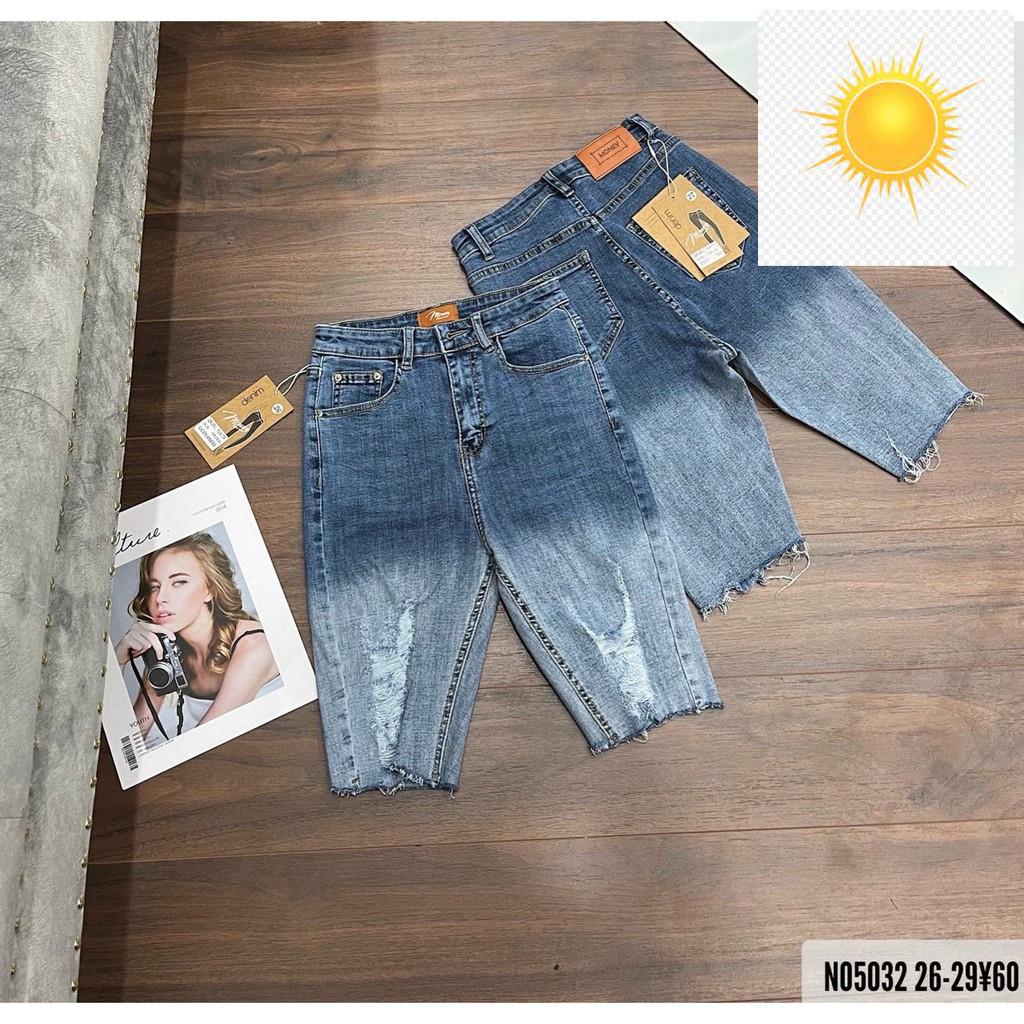 ️🎽 Quần jean ngố / lửng BIG SIZE lưng cao, co dãn mạnh rách kiểu LOANG MÀU đẹp dành cho người béo 3310 ️🎽