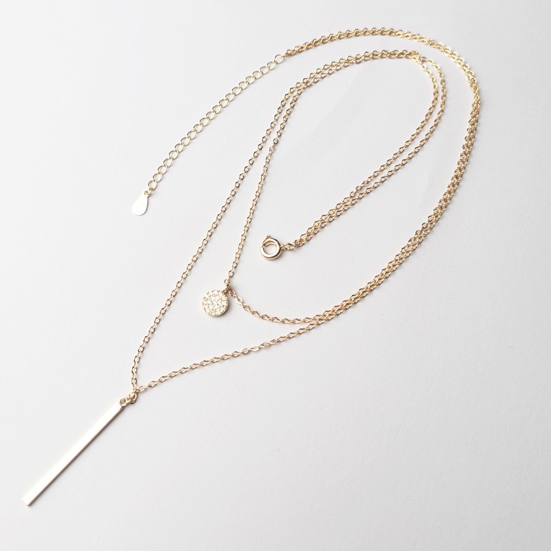 Vòng cổ hai lớp mặt dây tròn đính đá zircon phong cách đơn giản cho nữ