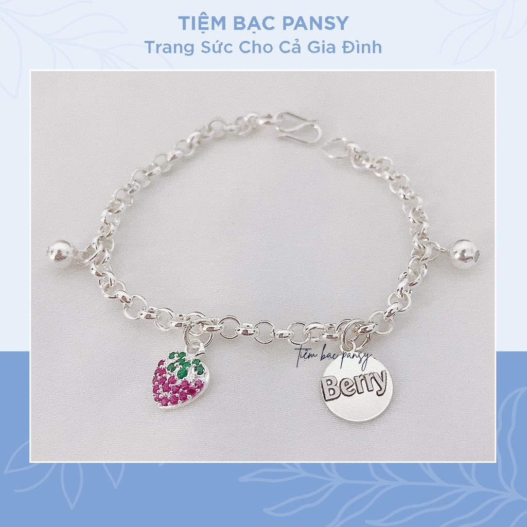 Lắc bạc khắc tên cho bé mix charm dâu tây dễ thương - Vòng bạc ta thật cao cấp