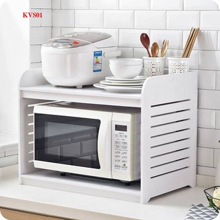 Kệ lò vi sóng bằng gỗ PVC KVS01 - Kệ lò vi sóng 2 tầng
