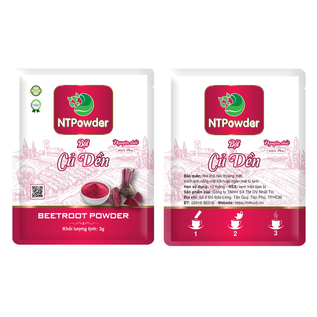 [Hộp 20 gói x 3g] Bột Củ Dền sấy lạnh nguyên chất NTPowder 60g - Nhất Tín Food