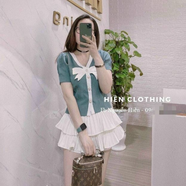 Áo Sơ Mi Ngắn Tay Chất Đũi Dày Dặn Cổ Viền Đính Nơ  D401