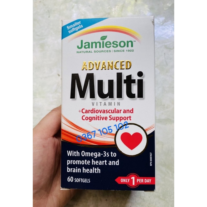 [Canada] Multi-vitamin + Omega3 hỗ trợ tim mạch và trí não, 60v, Jamieson, Canada
