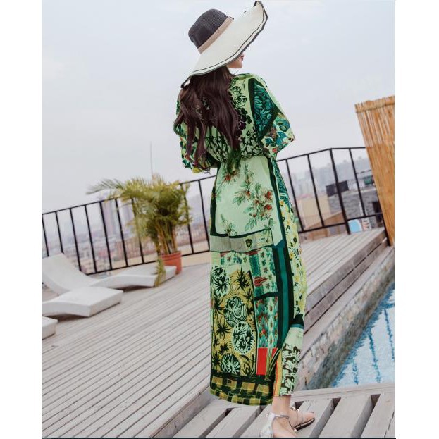 Đầm xoè eo bo thun hoạ tiết  chất vải silk mềm mát  đầm đi chơi | BigBuy360 - bigbuy360.vn