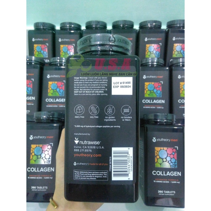 Collagen Men Youtheory 390 Viên Dành Cho Nam Giới - Bổ Sung Protein, Đẹp Da,...
