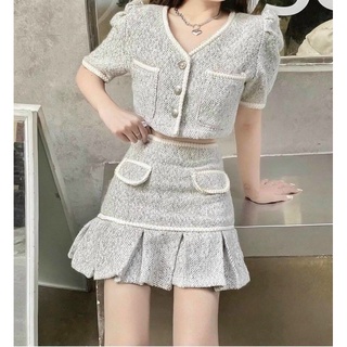 Set áo bố viền + chân váy