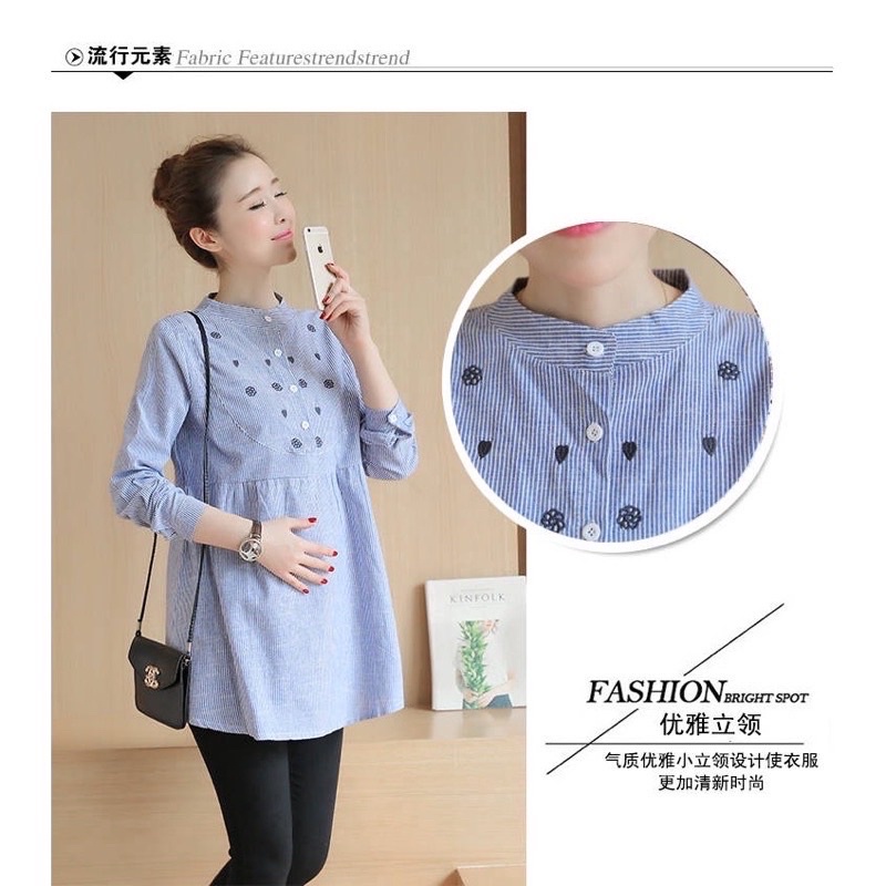 Áo Bầu thêu nổi siêu xinh,dáng xuông ,cổ đức mặc đi học ,đi làm ,đi chơi siêu xinh,freesize 43-68kg